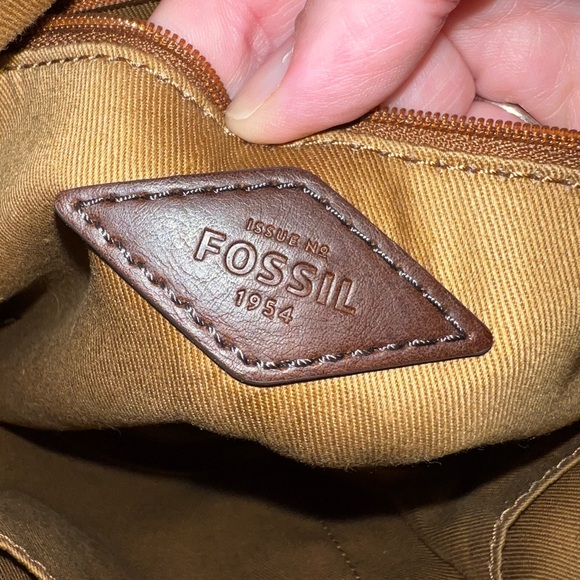 FOSSIL Fiona Crossbody Bag Black White Geometric Pattern Brown Leather Strap - Picture 7 of 15